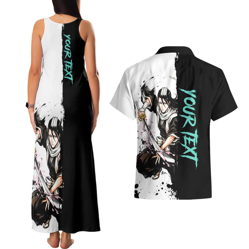 Personalized Byakuya Kuchiki Couples Matching Tank Maxi Dress and Hawaiian Shirt Ink Splash Anime Brush Style