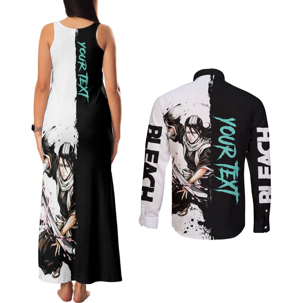 Personalized Byakuya Kuchiki Couples Matching Tank Maxi Dress and Long Sleeve Button Shirt Ink Splash Anime Brush Style