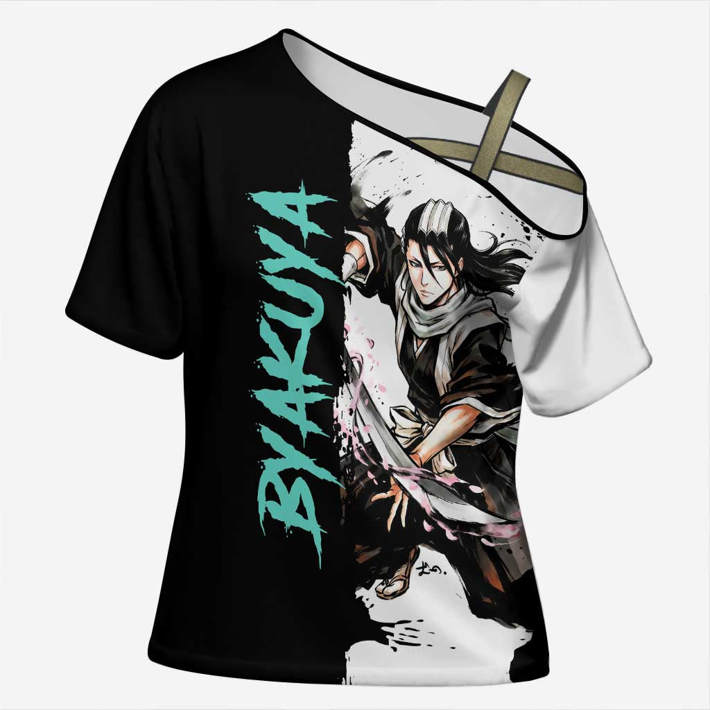 Personalized Byakuya Kuchiki Cross Shoulder Shirt Ink Splash Anime Brush Style