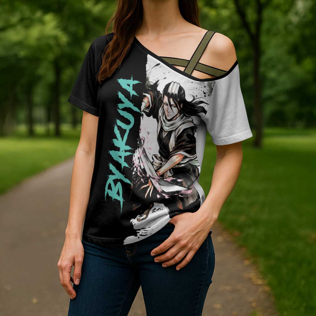 Personalized Byakuya Kuchiki Cross Shoulder Shirt Ink Splash Anime Brush Style