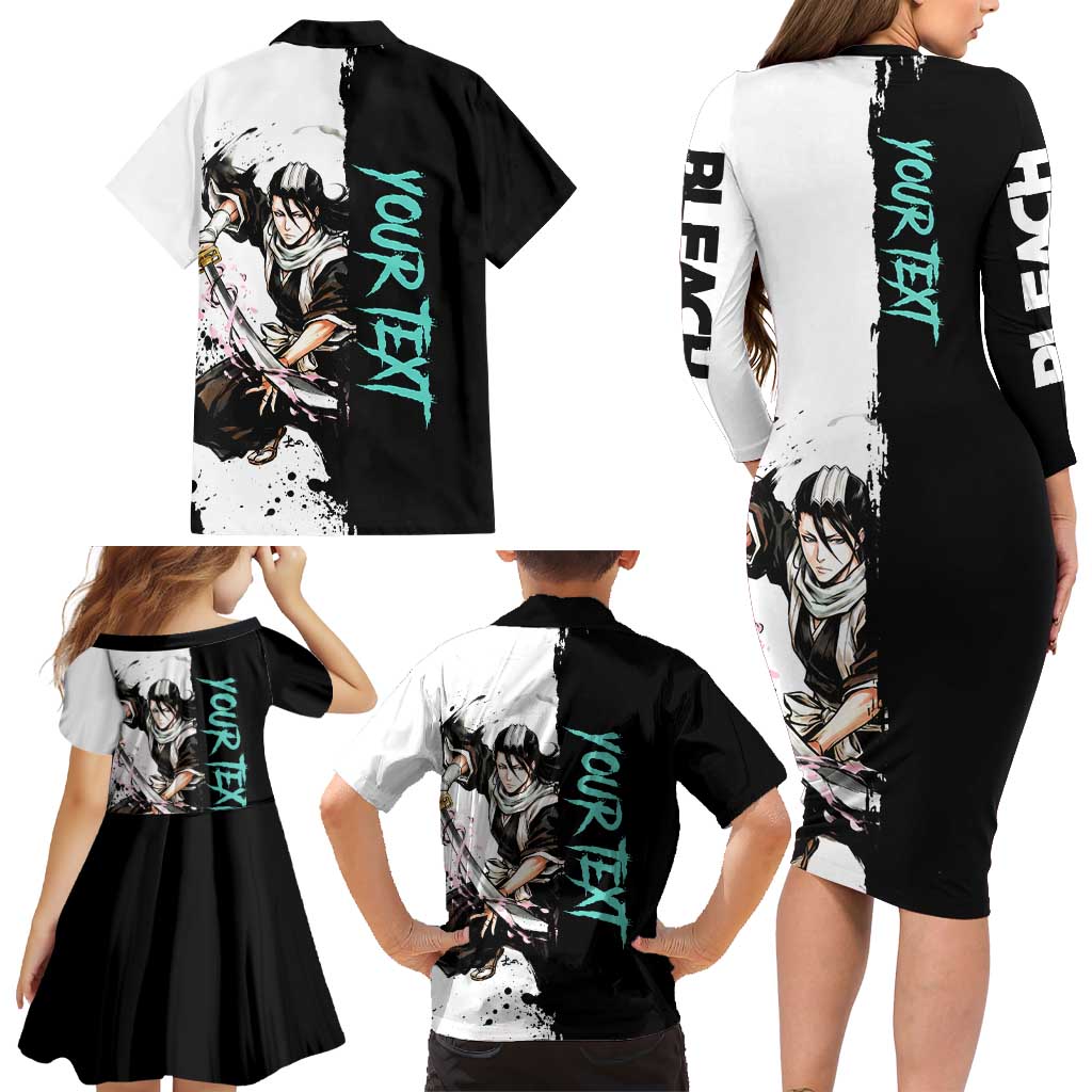 Personalized Byakuya Kuchiki Family Matching Long Sleeve Bodycon Dress and Hawaiian Shirt Ink Splash Anime Brush Style