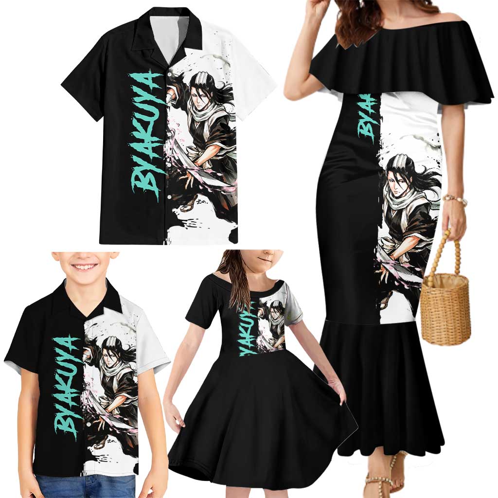 Personalized Byakuya Kuchiki Family Matching Mermaid Dress and Hawaiian Shirt Ink Splash Anime Brush Style