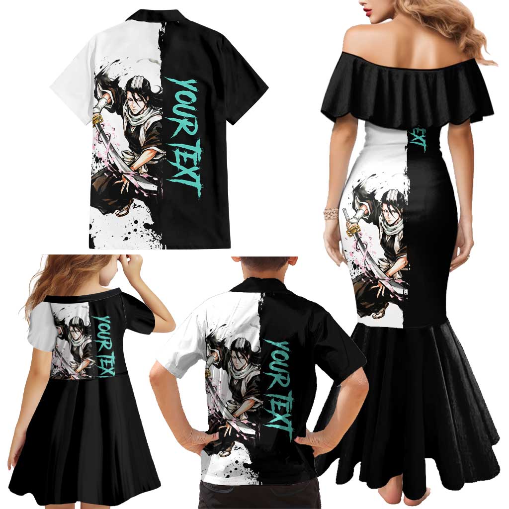 Personalized Byakuya Kuchiki Family Matching Mermaid Dress and Hawaiian Shirt Ink Splash Anime Brush Style