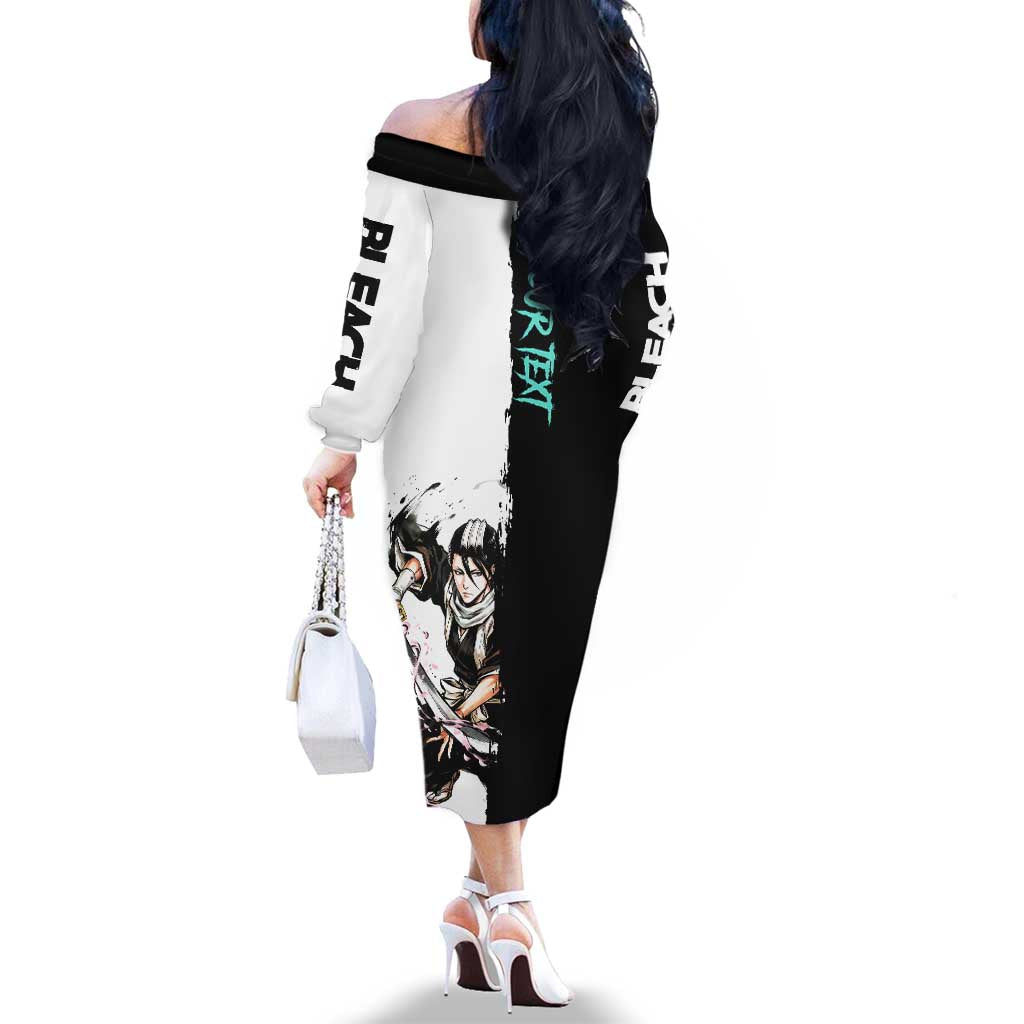 Personalized Byakuya Kuchiki Family Matching Off The Shoulder Long Sleeve Dress and Hawaiian Shirt Ink Splash Anime Brush Style