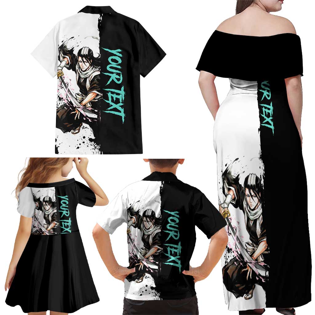 Personalized Byakuya Kuchiki Family Matching Off Shoulder Maxi Dress and Hawaiian Shirt Ink Splash Anime Brush Style