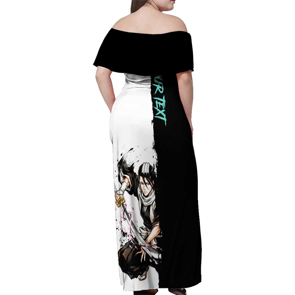 Personalized Byakuya Kuchiki Family Matching Off Shoulder Maxi Dress and Hawaiian Shirt Ink Splash Anime Brush Style