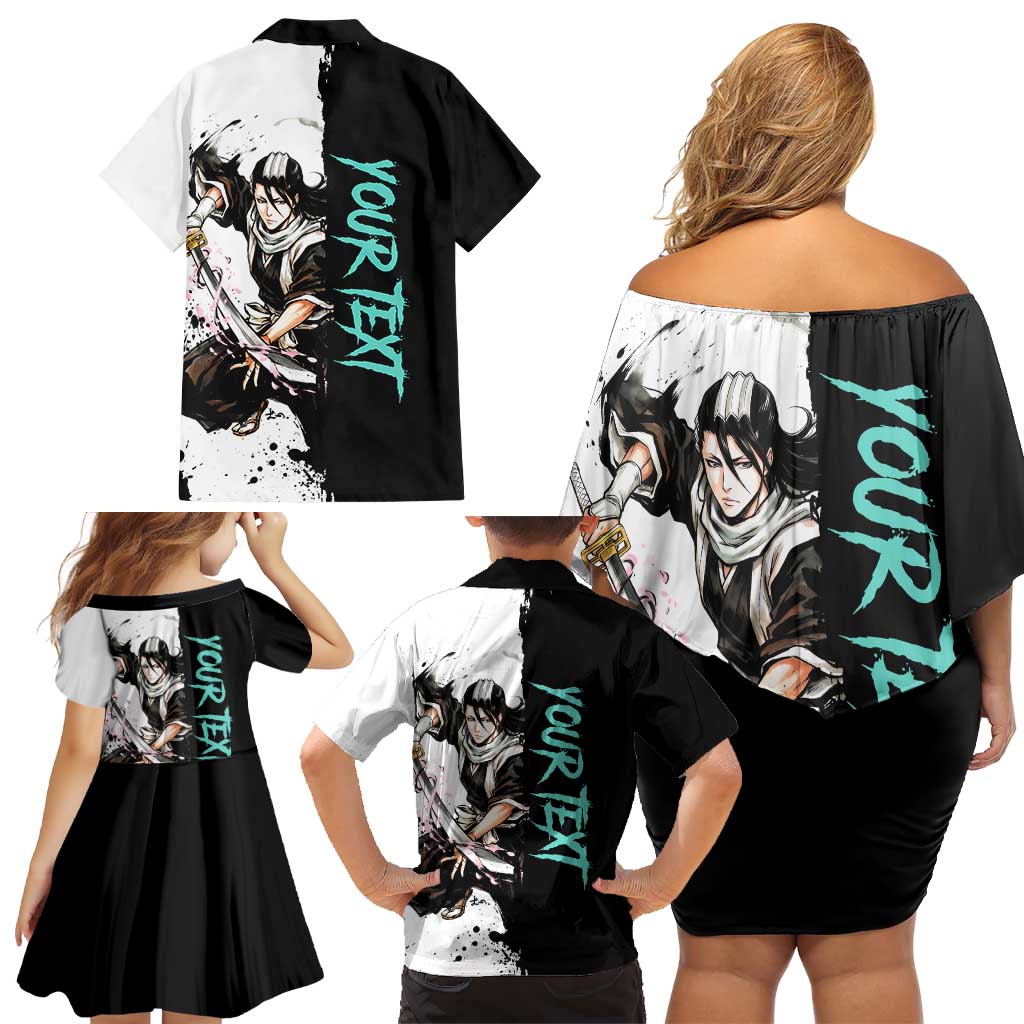 Personalized Byakuya Kuchiki Family Matching Off Shoulder Short Dress and Hawaiian Shirt Ink Splash Anime Brush Style