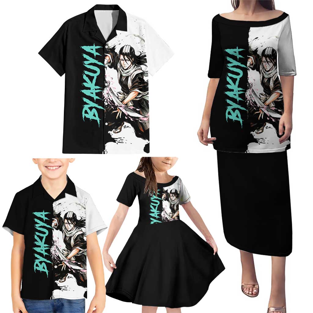 Personalized Byakuya Kuchiki Family Matching Puletasi and Hawaiian Shirt Ink Splash Anime Brush Style