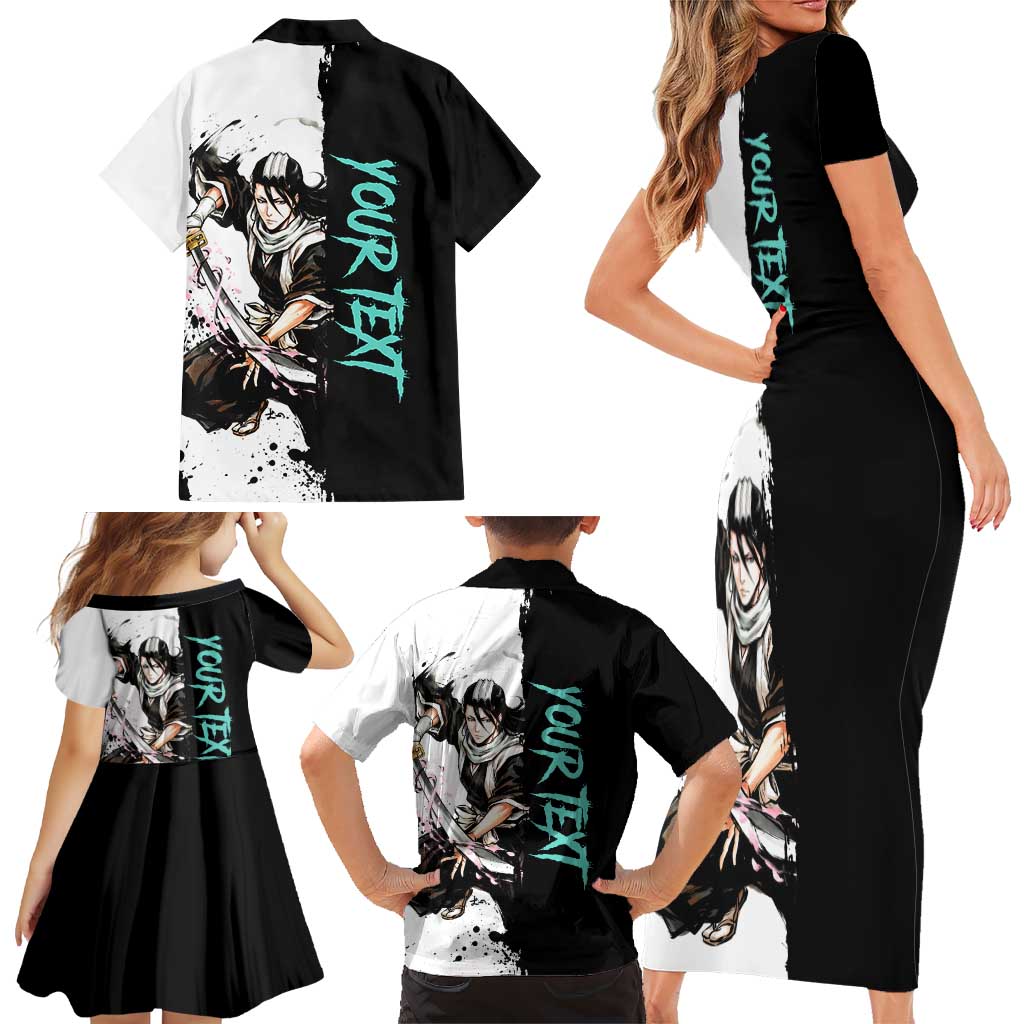 Personalized Byakuya Kuchiki Family Matching Short Sleeve Bodycon Dress and Hawaiian Shirt Ink Splash Anime Brush Style