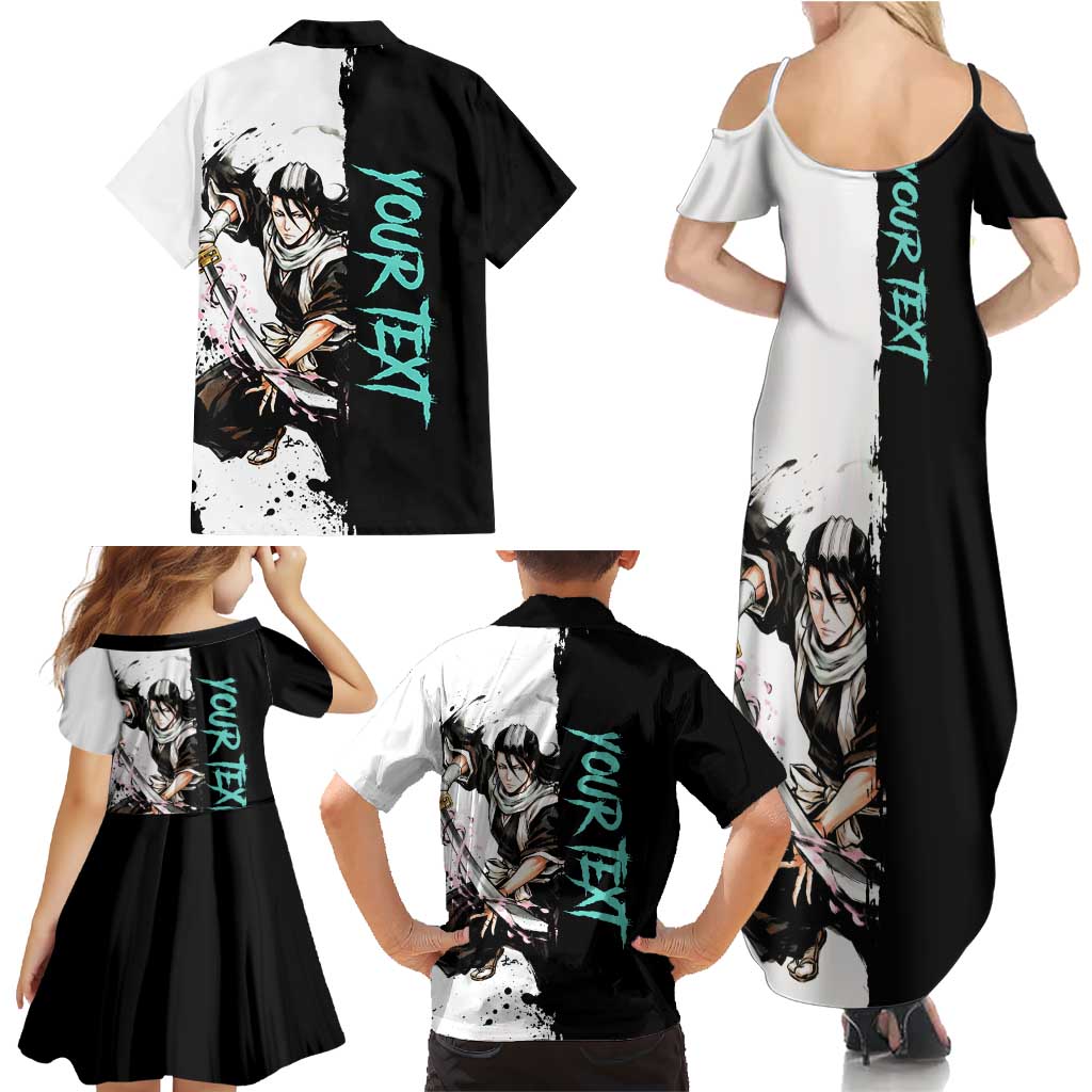 Personalized Byakuya Kuchiki Family Matching Summer Maxi Dress and Hawaiian Shirt Ink Splash Anime Brush Style
