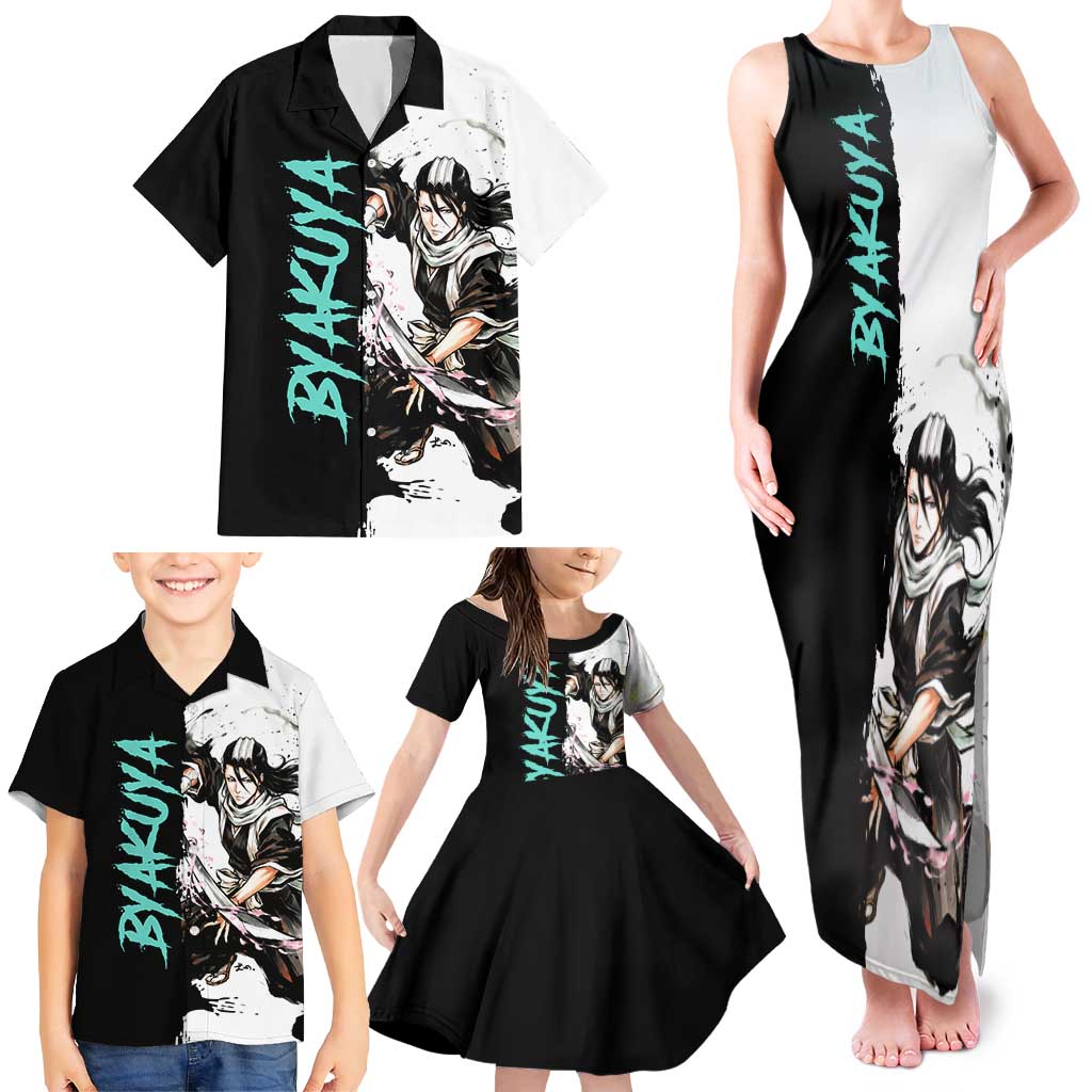 Personalized Byakuya Kuchiki Family Matching Tank Maxi Dress and Hawaiian Shirt Ink Splash Anime Brush Style