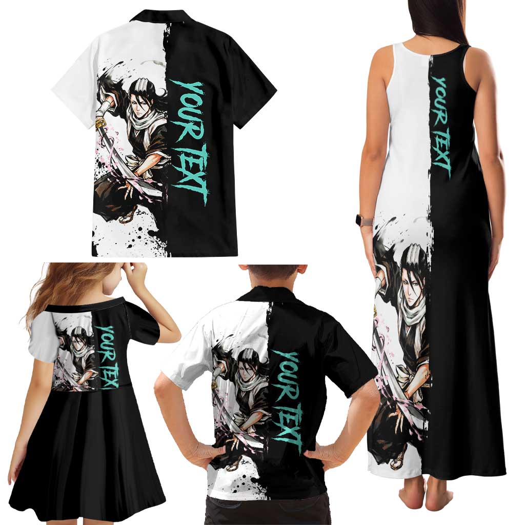 Personalized Byakuya Kuchiki Family Matching Tank Maxi Dress and Hawaiian Shirt Ink Splash Anime Brush Style