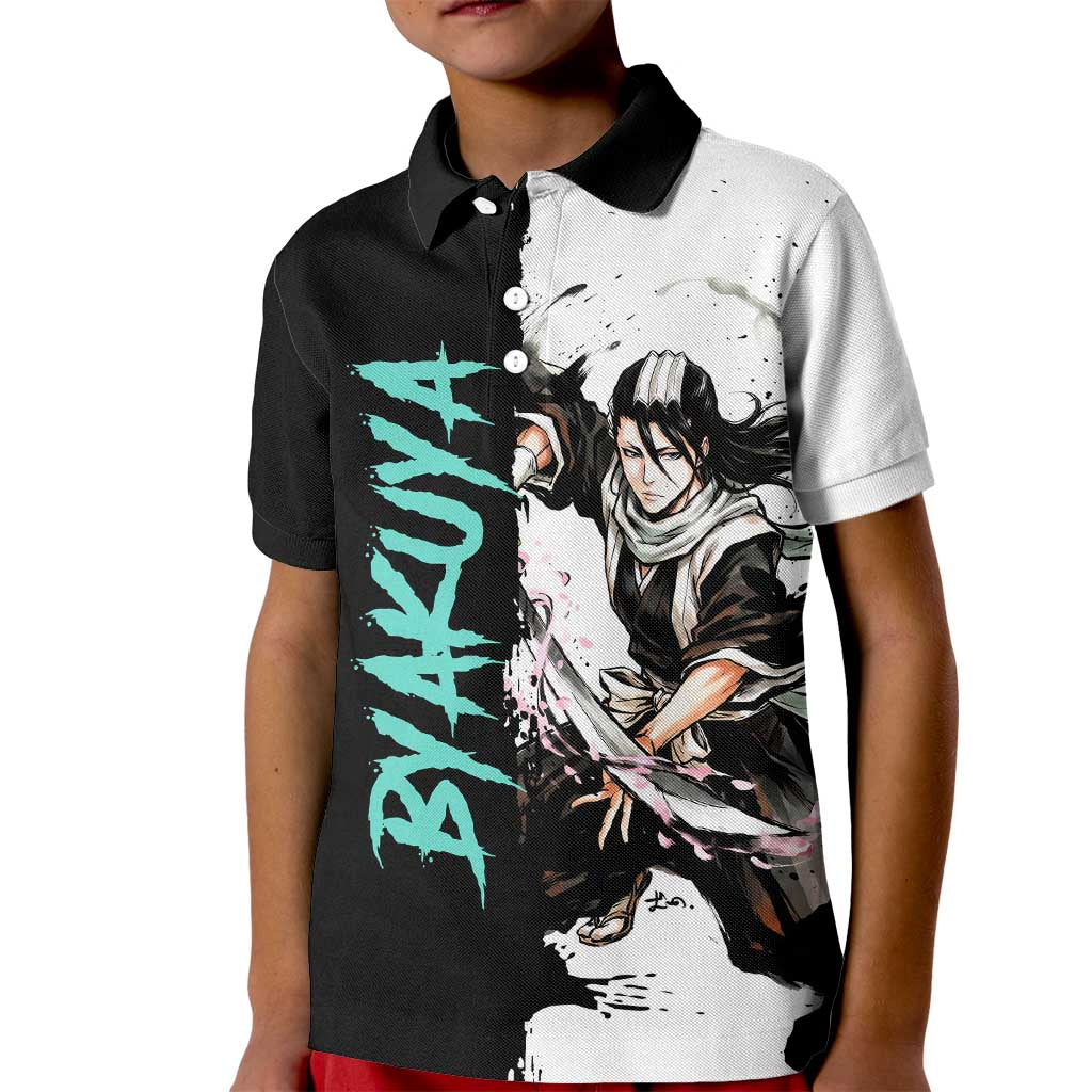 Personalized Byakuya Kuchiki Kid Polo Shirt Ink Splash Anime Brush Style