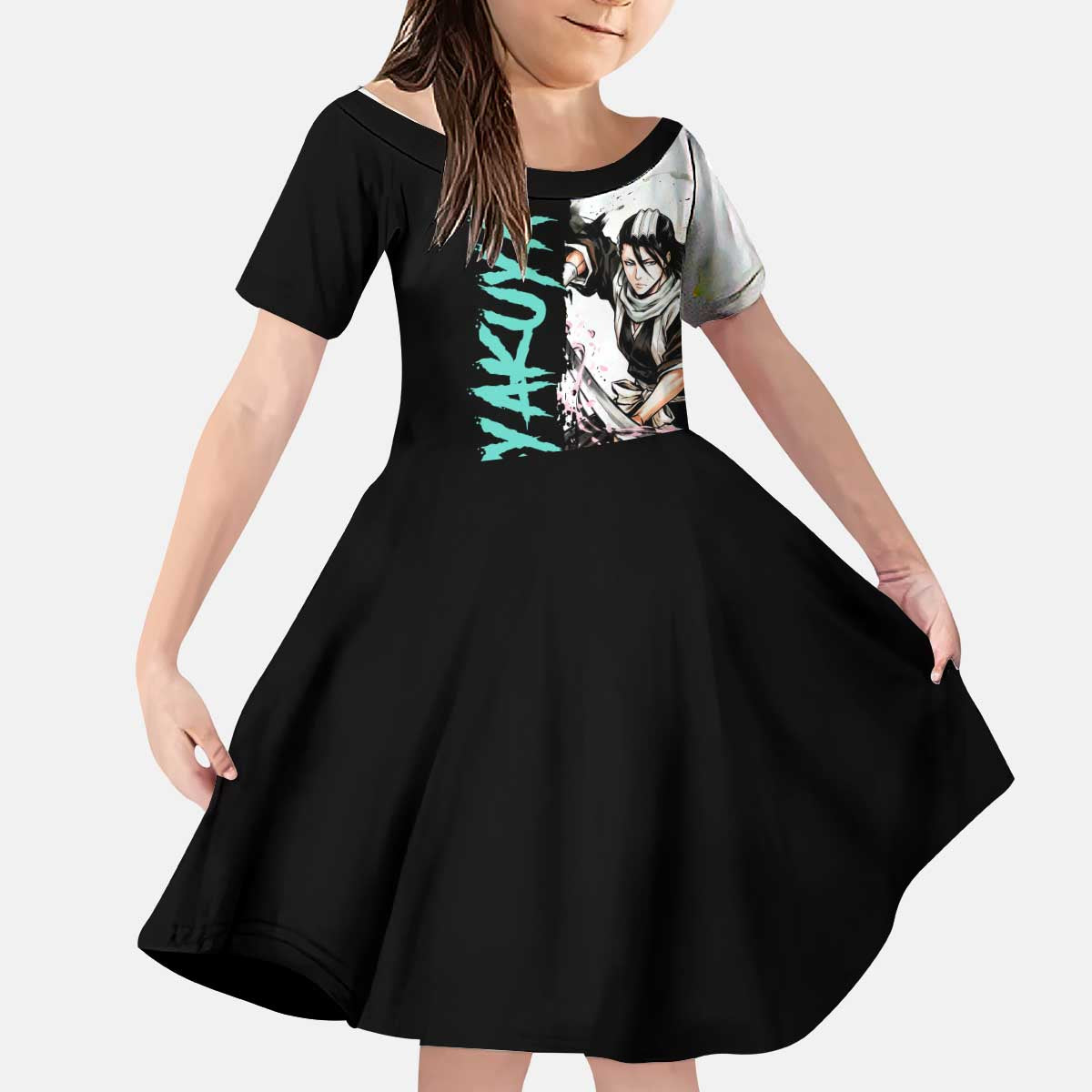 Personalized Byakuya Kuchiki Kid Short Sleeve Dress Ink Splash Anime Brush Style