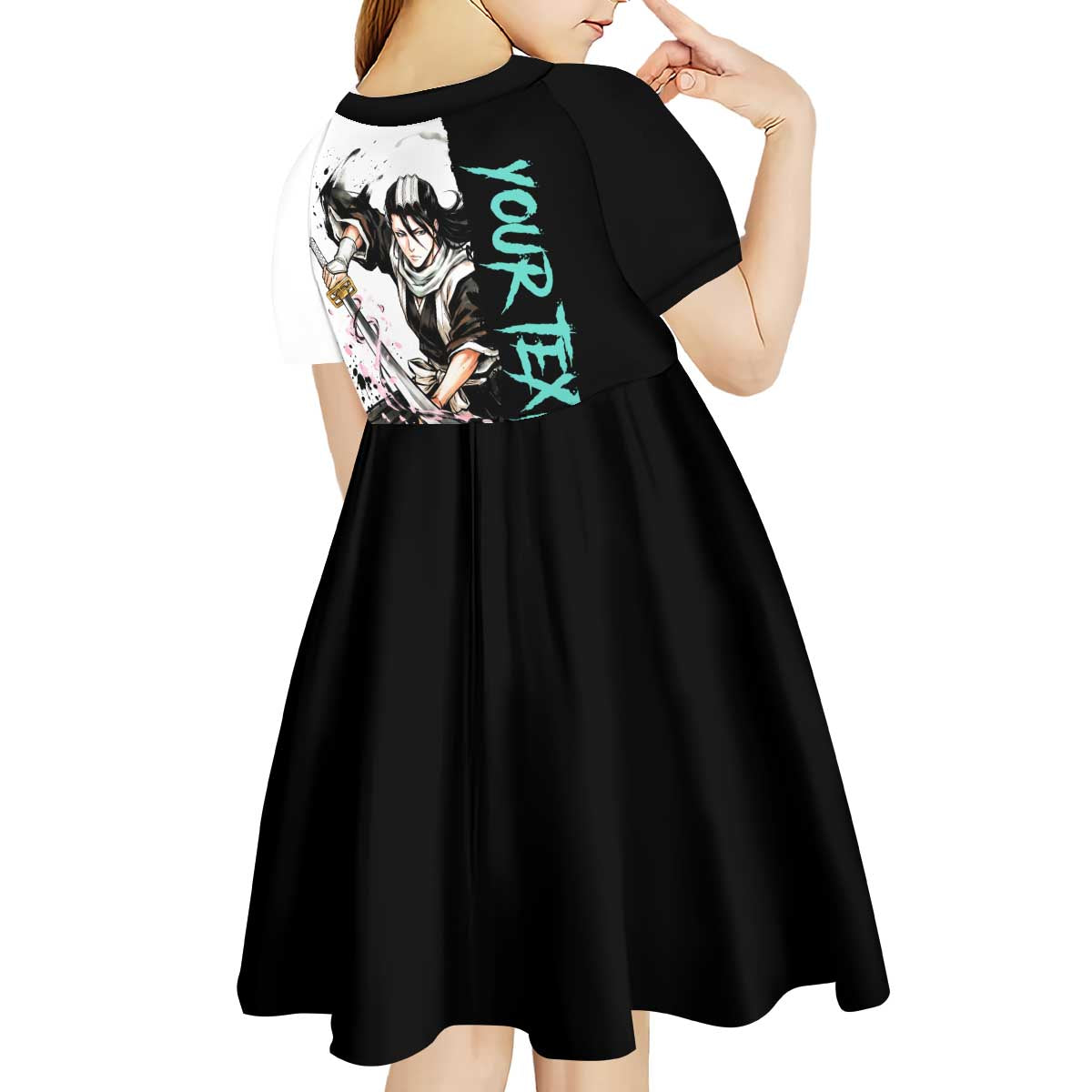 Personalized Byakuya Kuchiki Kid Short Sleeve Dress Ink Splash Anime Brush Style