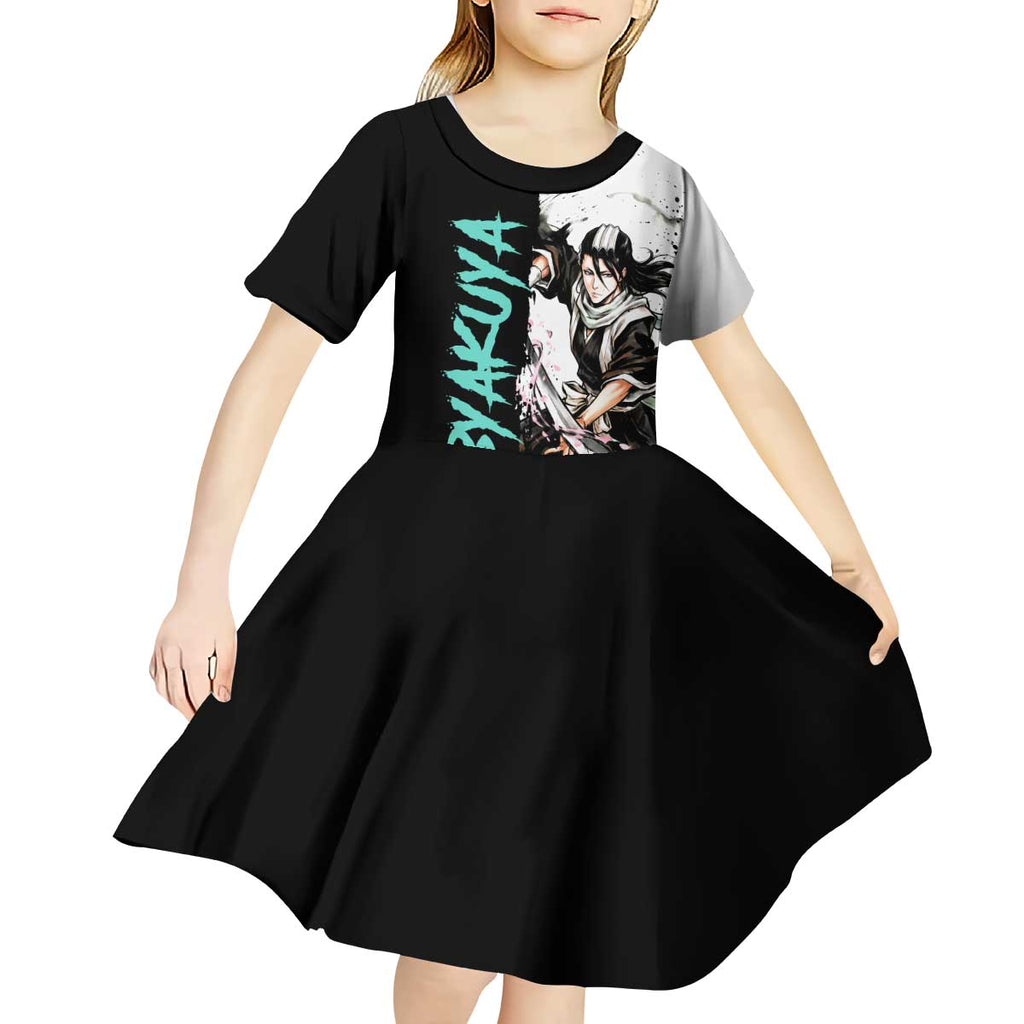 Personalized Byakuya Kuchiki Kid Short Sleeve Dress Ink Splash Anime Brush Style