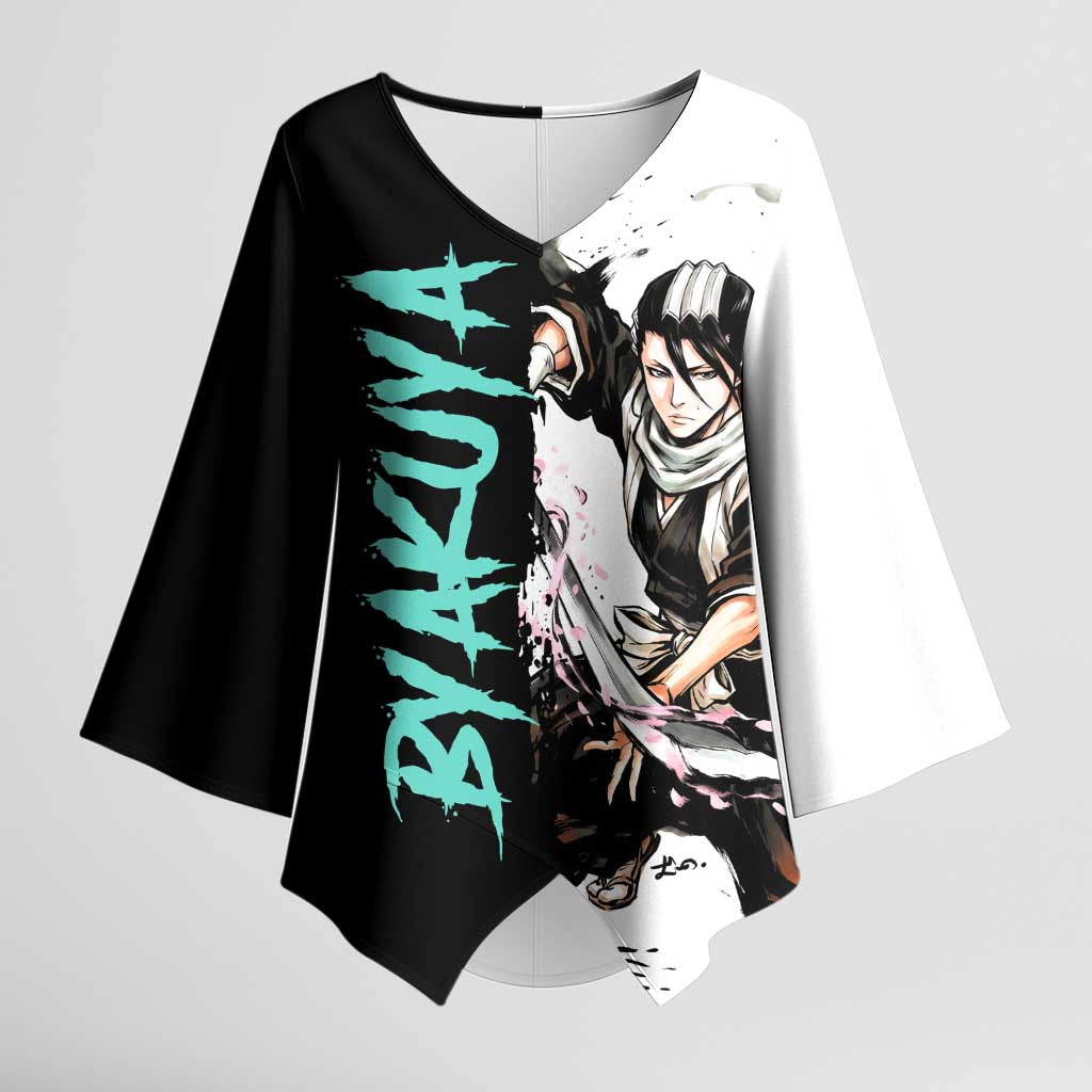 Personalized Byakuya Kuchiki Kimono Sleeve Blouse Ink Splash Anime Brush Style