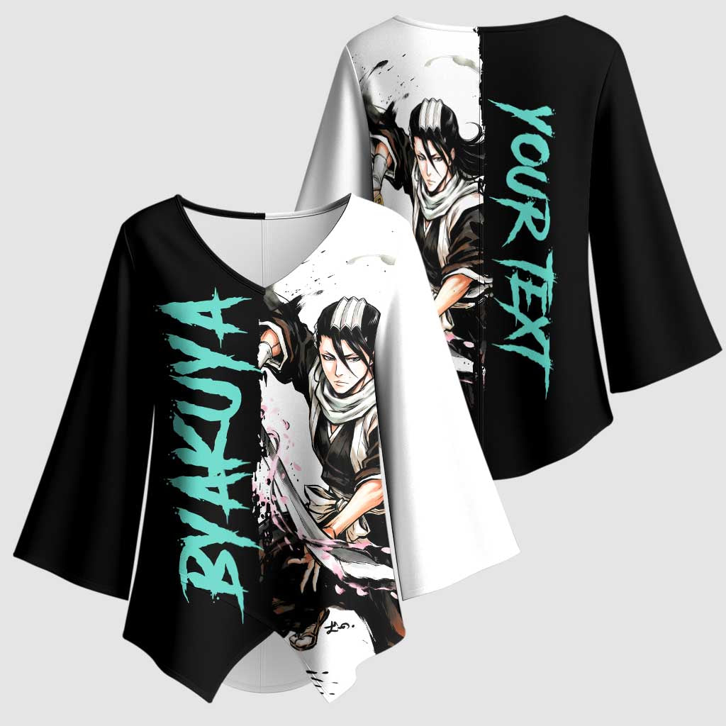 Personalized Byakuya Kuchiki Kimono Sleeve Blouse Ink Splash Anime Brush Style