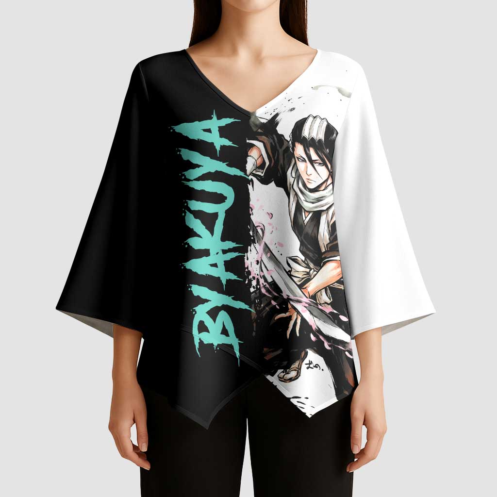 Personalized Byakuya Kuchiki Kimono Sleeve Blouse Ink Splash Anime Brush Style