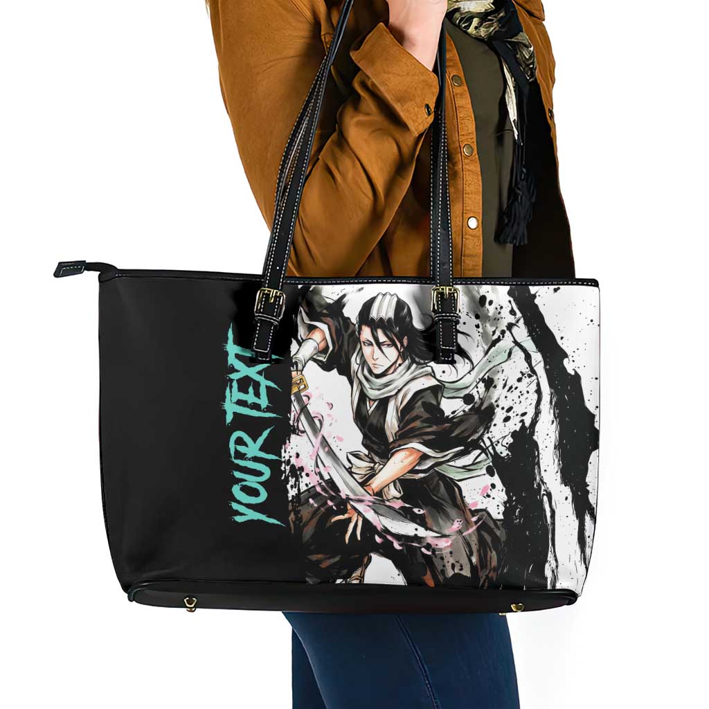 Personalized Byakuya Kuchiki Leather Tote Bag Ink Splash Anime Brush Style