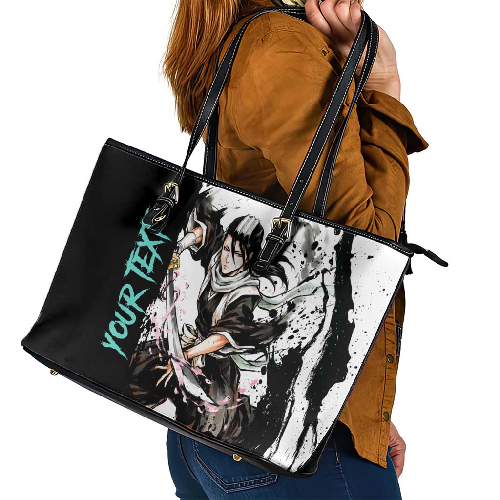 Personalized Byakuya Kuchiki Leather Tote Bag Ink Splash Anime Brush Style