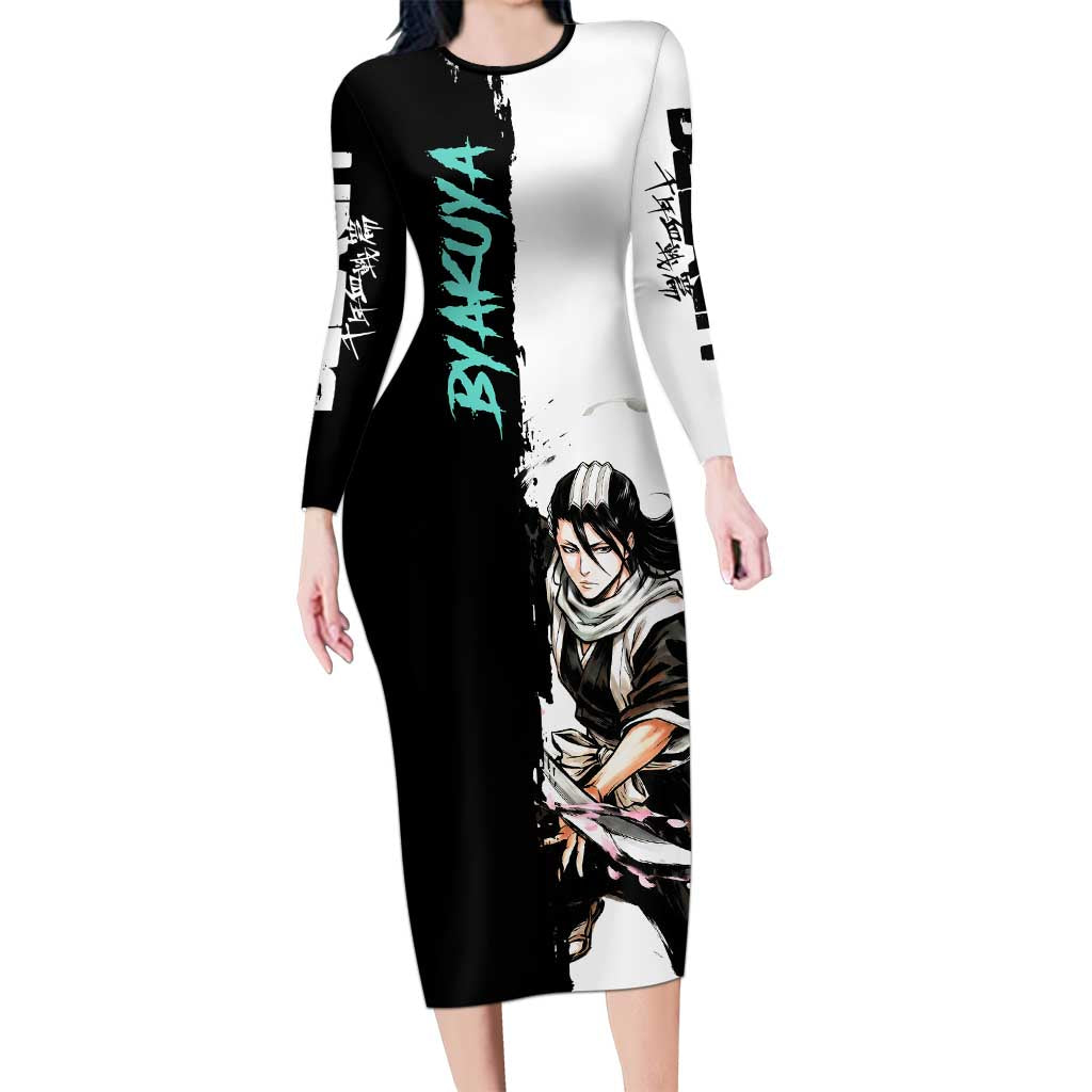 Personalized Byakuya Kuchiki Long Sleeve Bodycon Dress Ink Splash Anime Brush Style