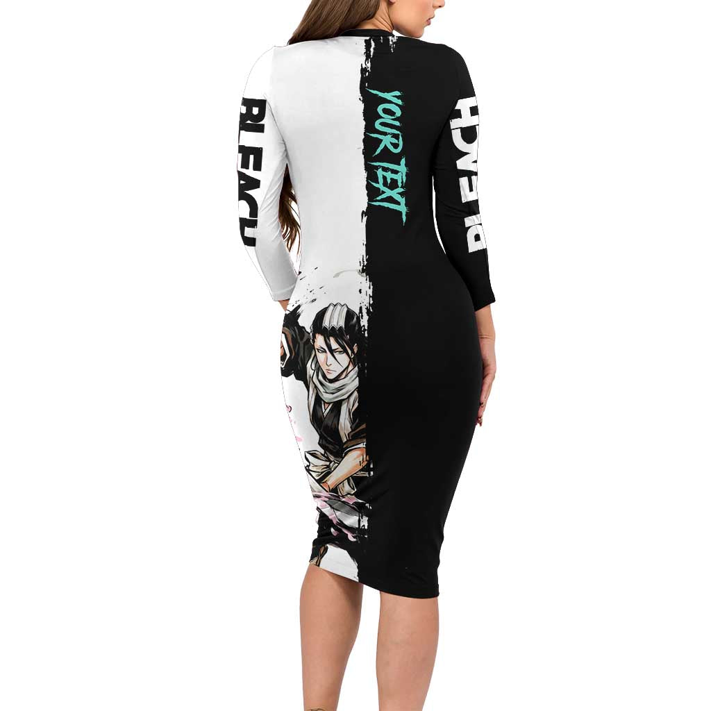 Personalized Byakuya Kuchiki Long Sleeve Bodycon Dress Ink Splash Anime Brush Style