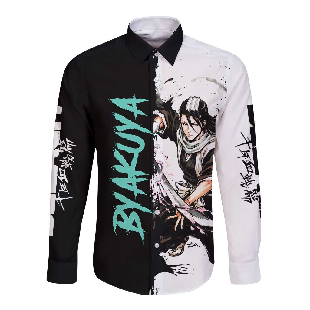 Personalized Byakuya Kuchiki Long Sleeve Button Shirt Ink Splash Anime Brush Style