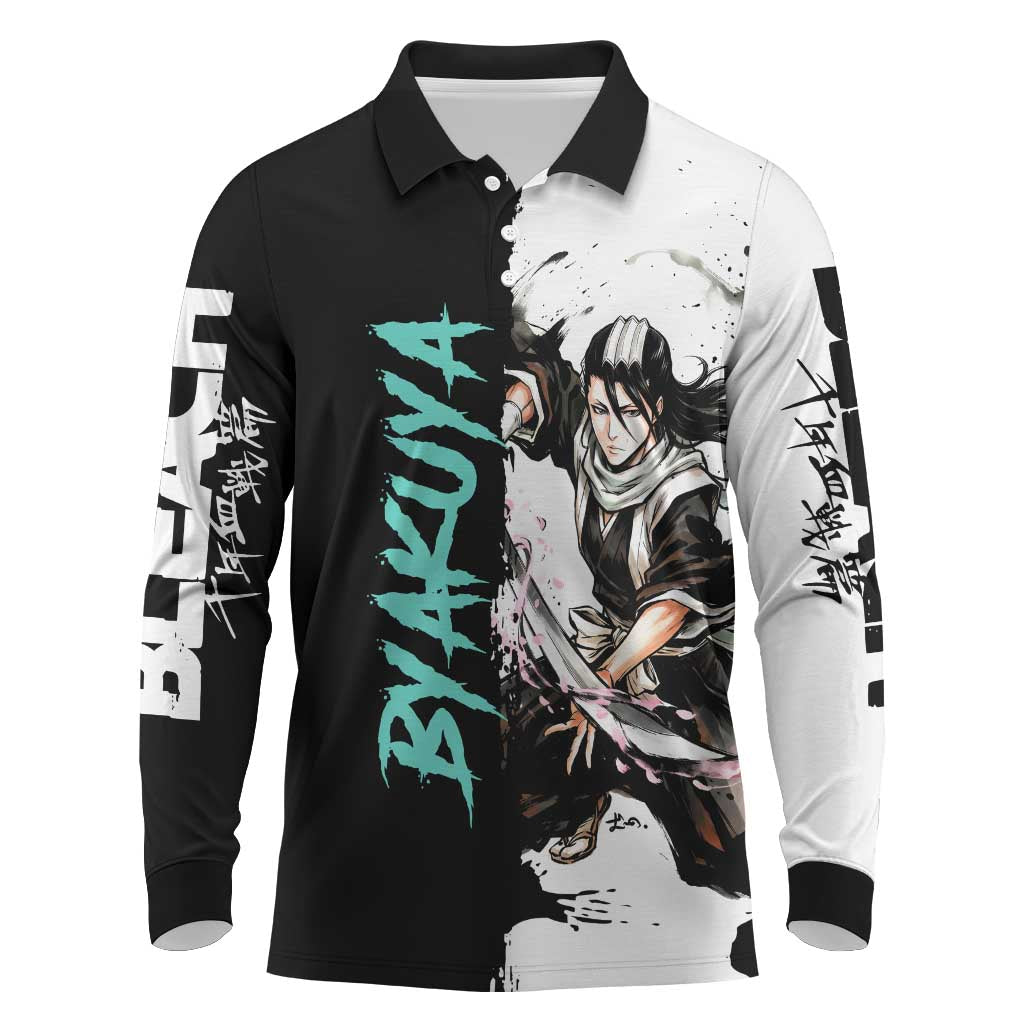 Personalized Byakuya Kuchiki Long Sleeve Polo Shirt Ink Splash Anime Brush Style