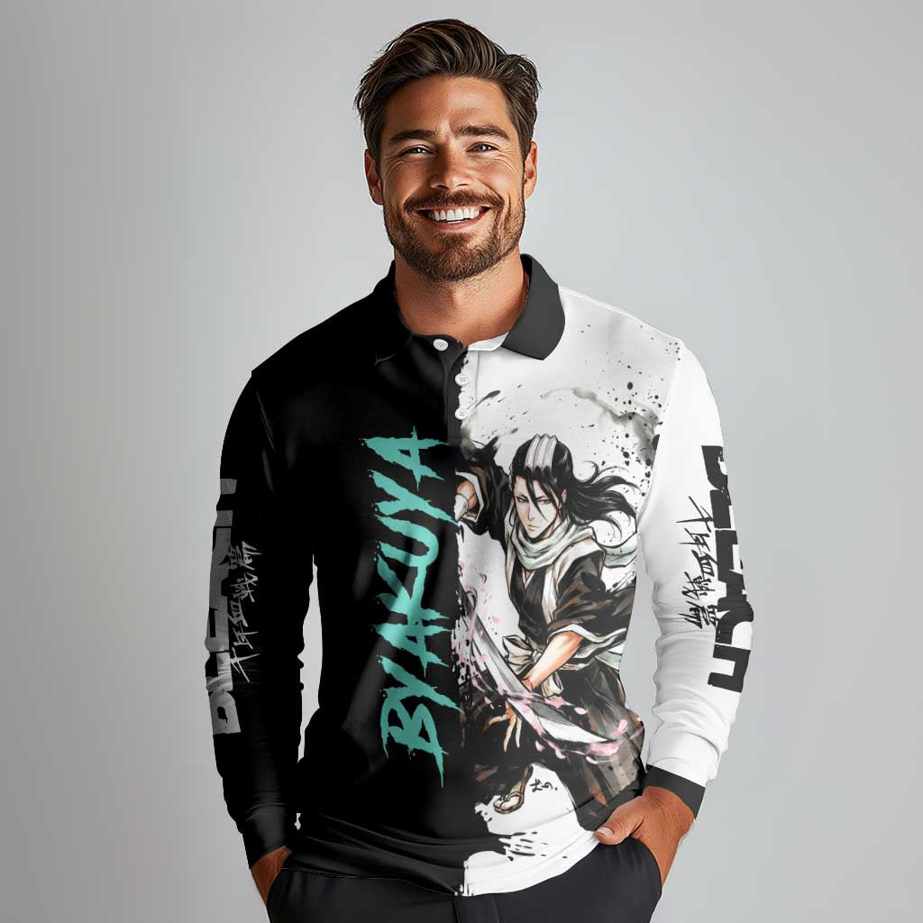 Personalized Byakuya Kuchiki Long Sleeve Polo Shirt Ink Splash Anime Brush Style