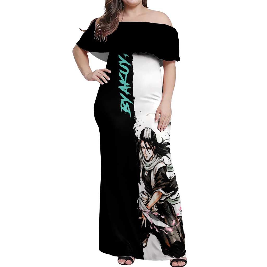Personalized Byakuya Kuchiki Off Shoulder Maxi Dress Ink Splash Anime Brush Style