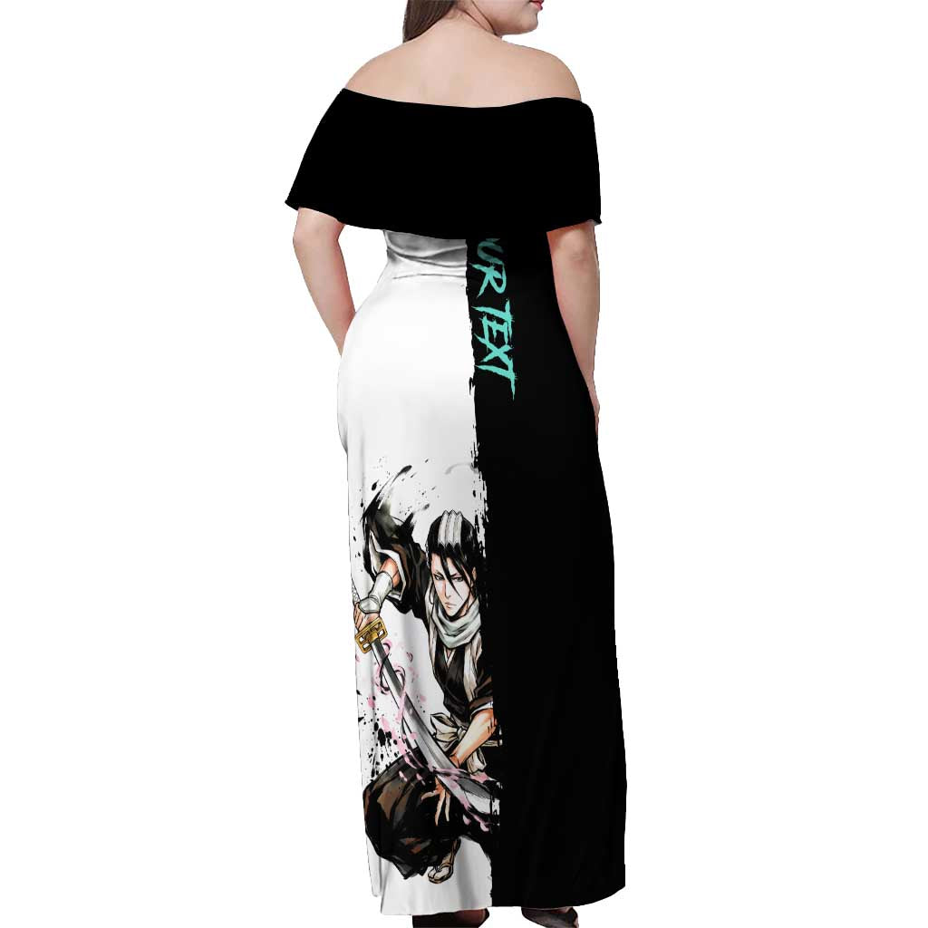 Personalized Byakuya Kuchiki Off Shoulder Maxi Dress Ink Splash Anime Brush Style