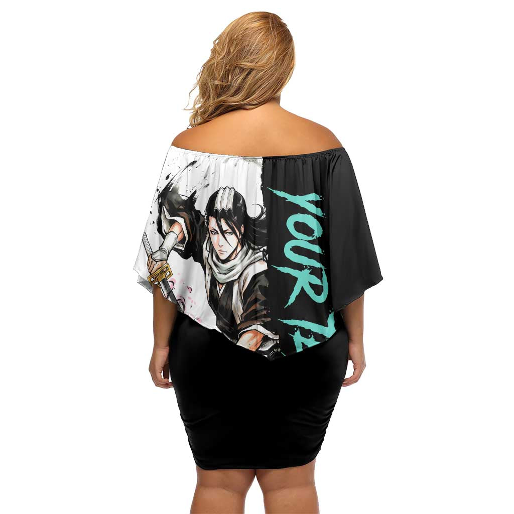 Personalized Byakuya Kuchiki Off Shoulder Short Dress Ink Splash Anime Brush Style