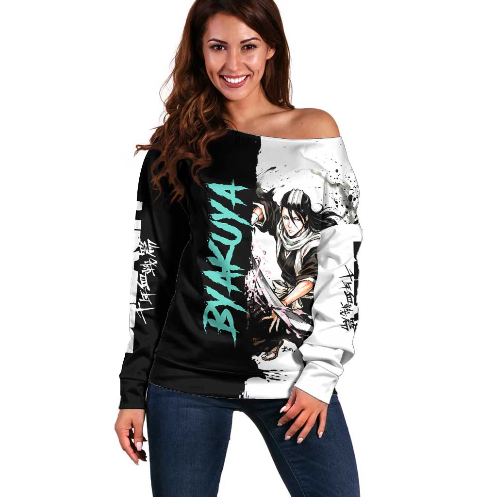 Personalized Byakuya Kuchiki Off Shoulder Sweater Ink Splash Anime Brush Style