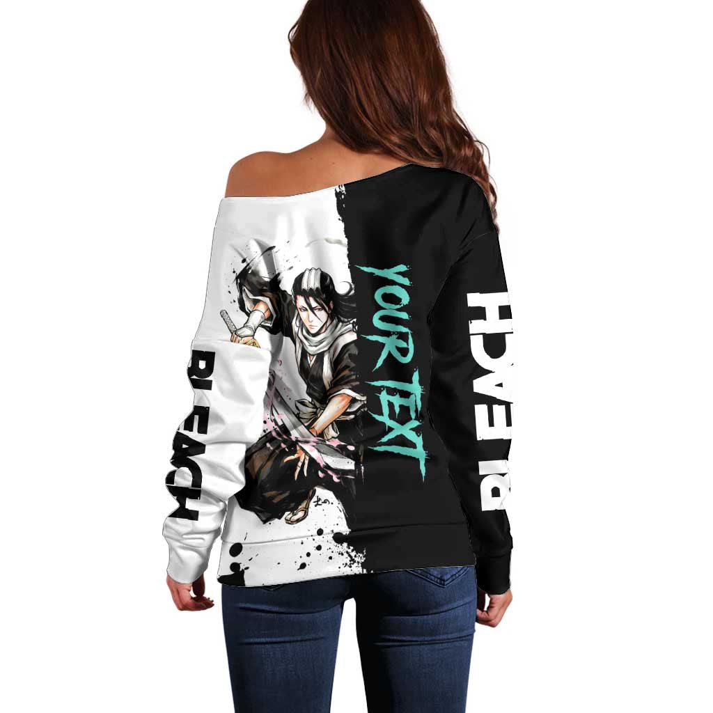 Personalized Byakuya Kuchiki Off Shoulder Sweater Ink Splash Anime Brush Style