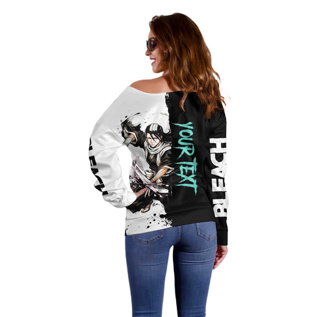 Personalized Byakuya Kuchiki Off Shoulder Sweater Ink Splash Anime Brush Style