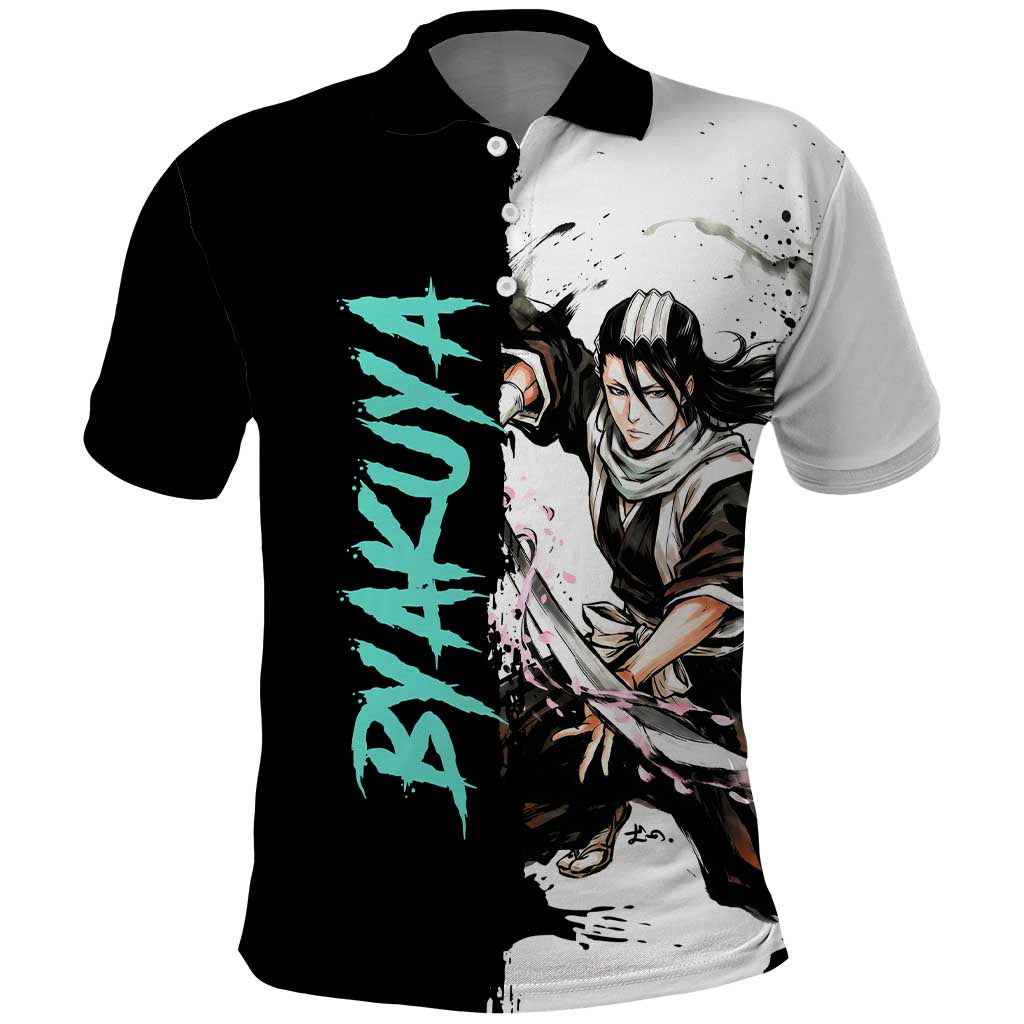 Personalized Byakuya Kuchiki Polo Shirt Ink Splash Anime Brush Style