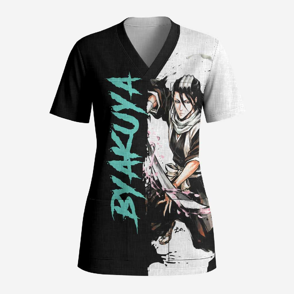 Personalized Byakuya Kuchiki Scrub Top Ink Splash Anime Brush Style