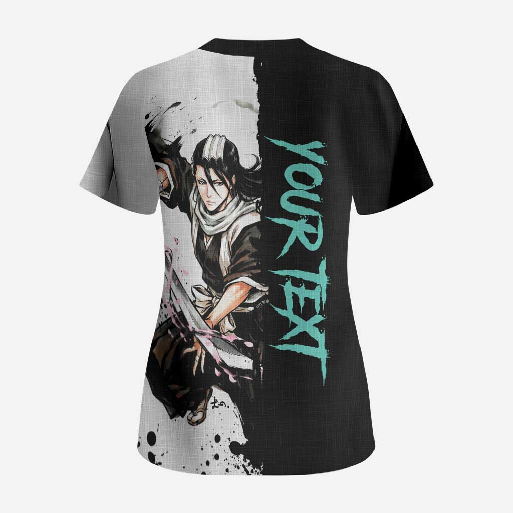 Personalized Byakuya Kuchiki Scrub Top Ink Splash Anime Brush Style