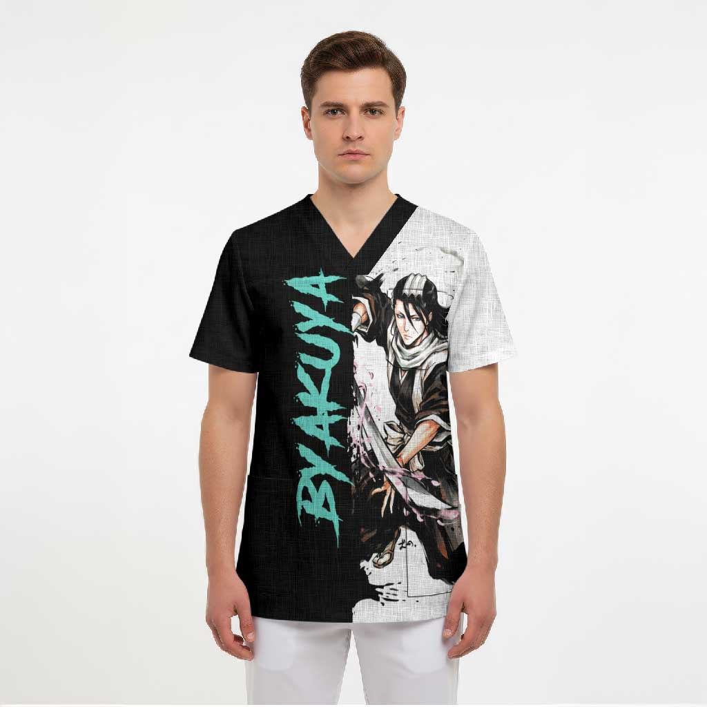 Personalized Byakuya Kuchiki Scrub Top Ink Splash Anime Brush Style