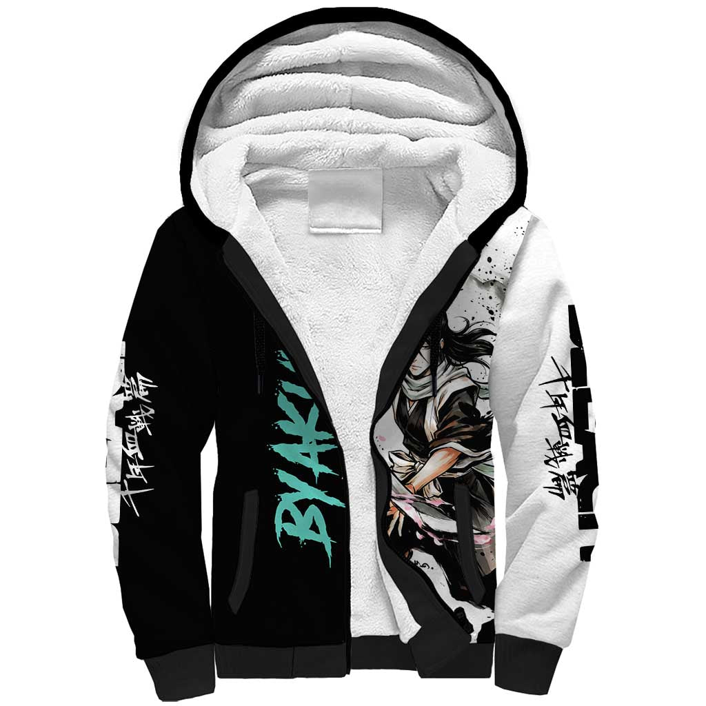 Personalized Byakuya Kuchiki Sherpa Hoodie Ink Splash Anime Brush Style