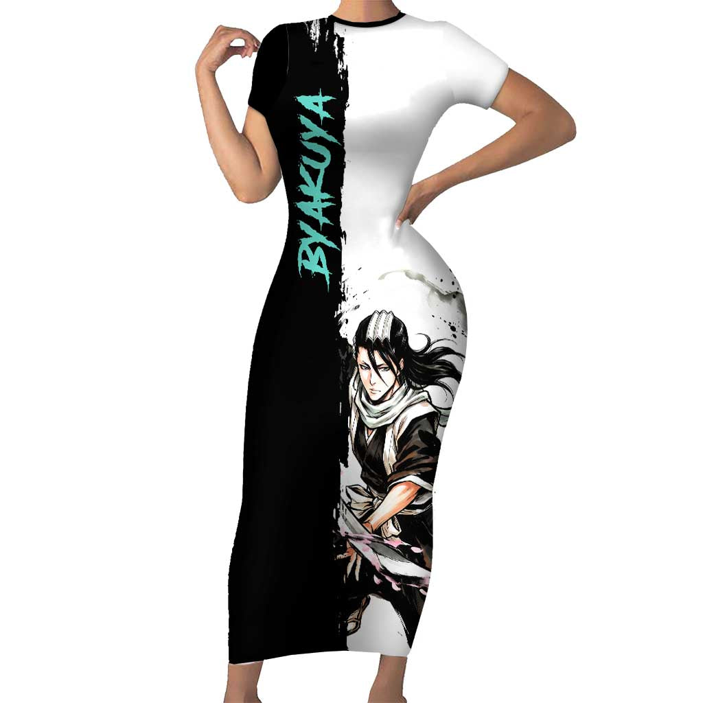 Personalized Byakuya Kuchiki Short Sleeve Bodycon Dress Ink Splash Anime Brush Style
