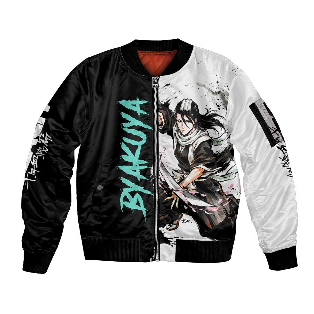 Personalized Byakuya Kuchiki Sleeve Zip Bomber Jacket Ink Splash Anime Brush Style