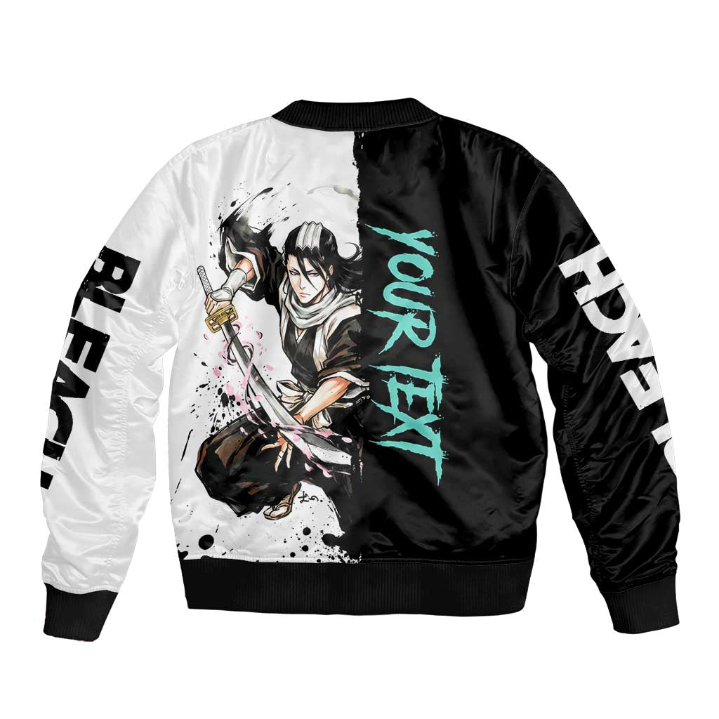 Personalized Byakuya Kuchiki Sleeve Zip Bomber Jacket Ink Splash Anime Brush Style