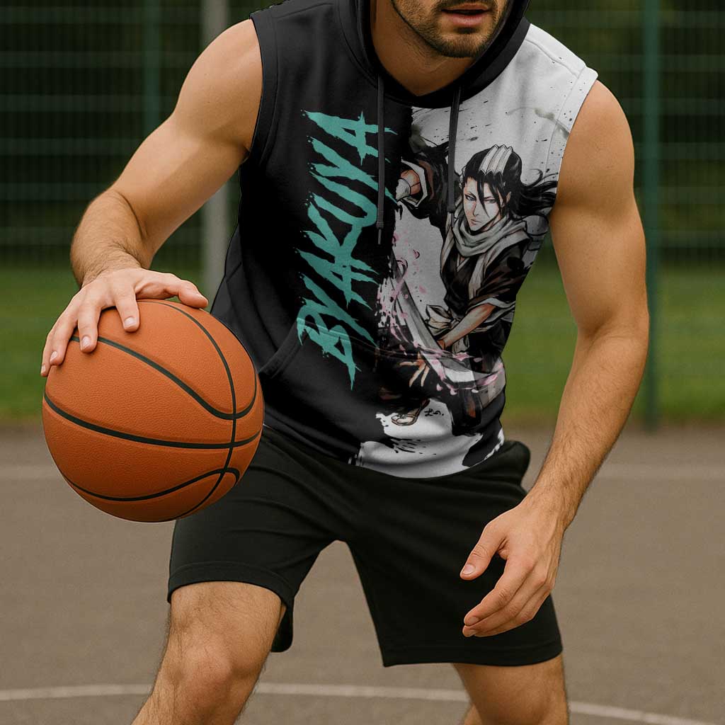 Personalized Byakuya Kuchiki Sleeveless Hoodie Ink Splash Anime Brush Style