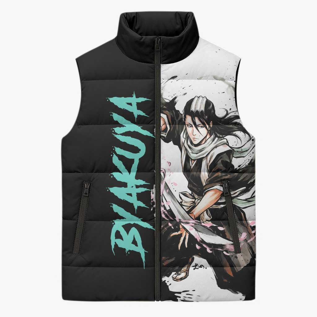 Personalized Byakuya Kuchiki Sleeveless Puffer Jacket Ink Splash Anime Brush Style