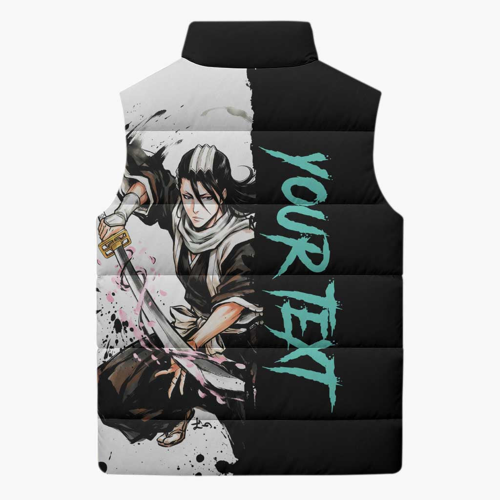 Personalized Byakuya Kuchiki Sleeveless Puffer Jacket Ink Splash Anime Brush Style