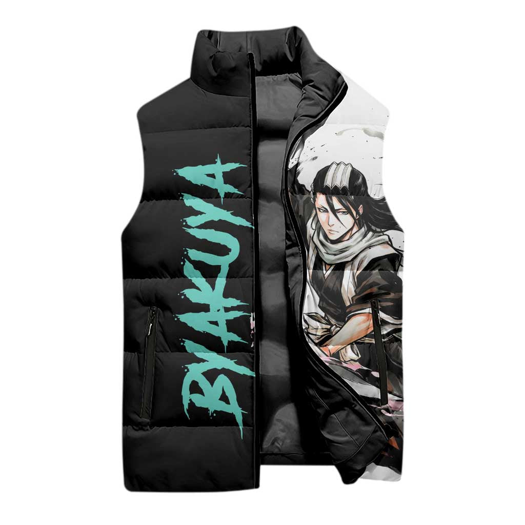 Personalized Byakuya Kuchiki Sleeveless Puffer Jacket Ink Splash Anime Brush Style