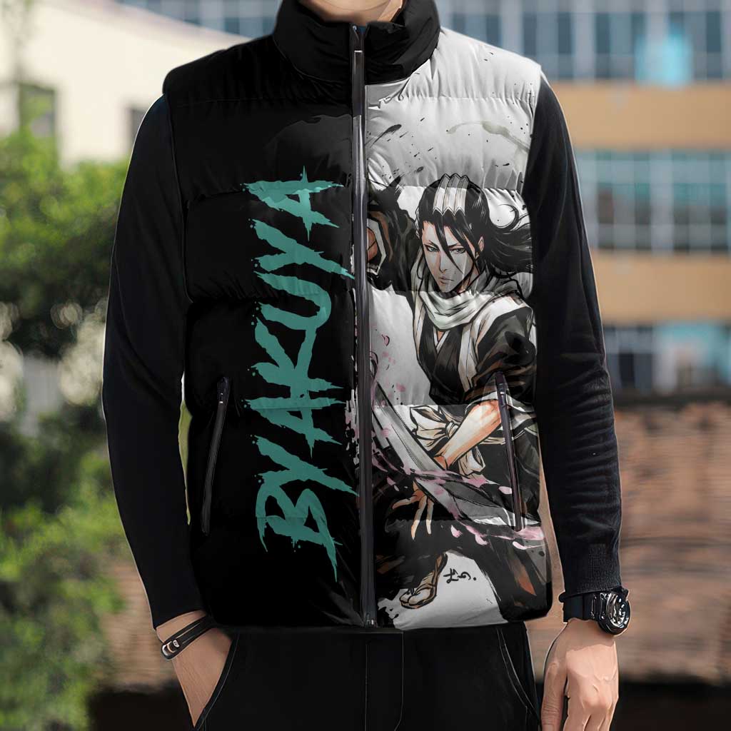 Personalized Byakuya Kuchiki Sleeveless Puffer Jacket Ink Splash Anime Brush Style