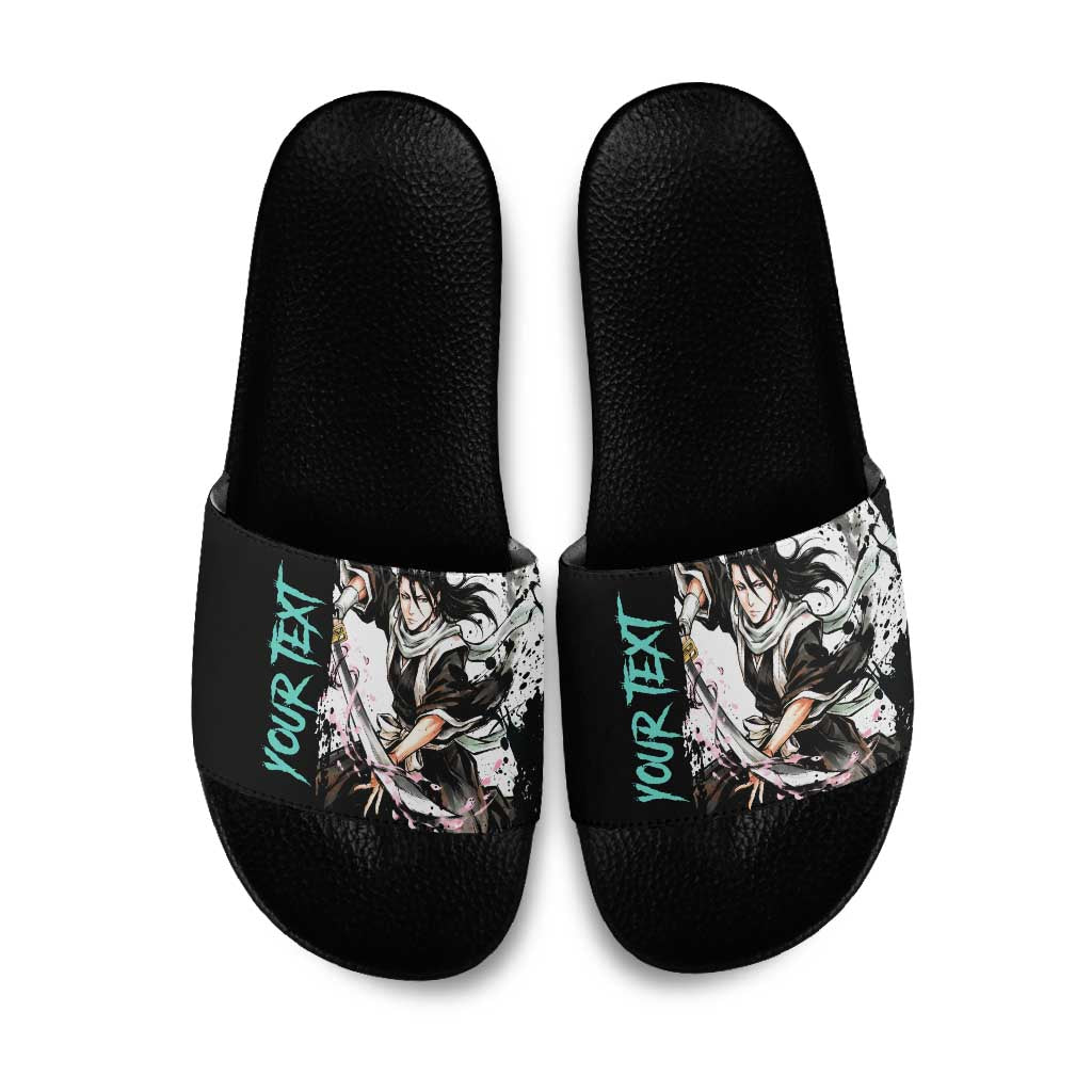 Personalized Byakuya Kuchiki Slide Sandals Ink Splash Anime Brush Style